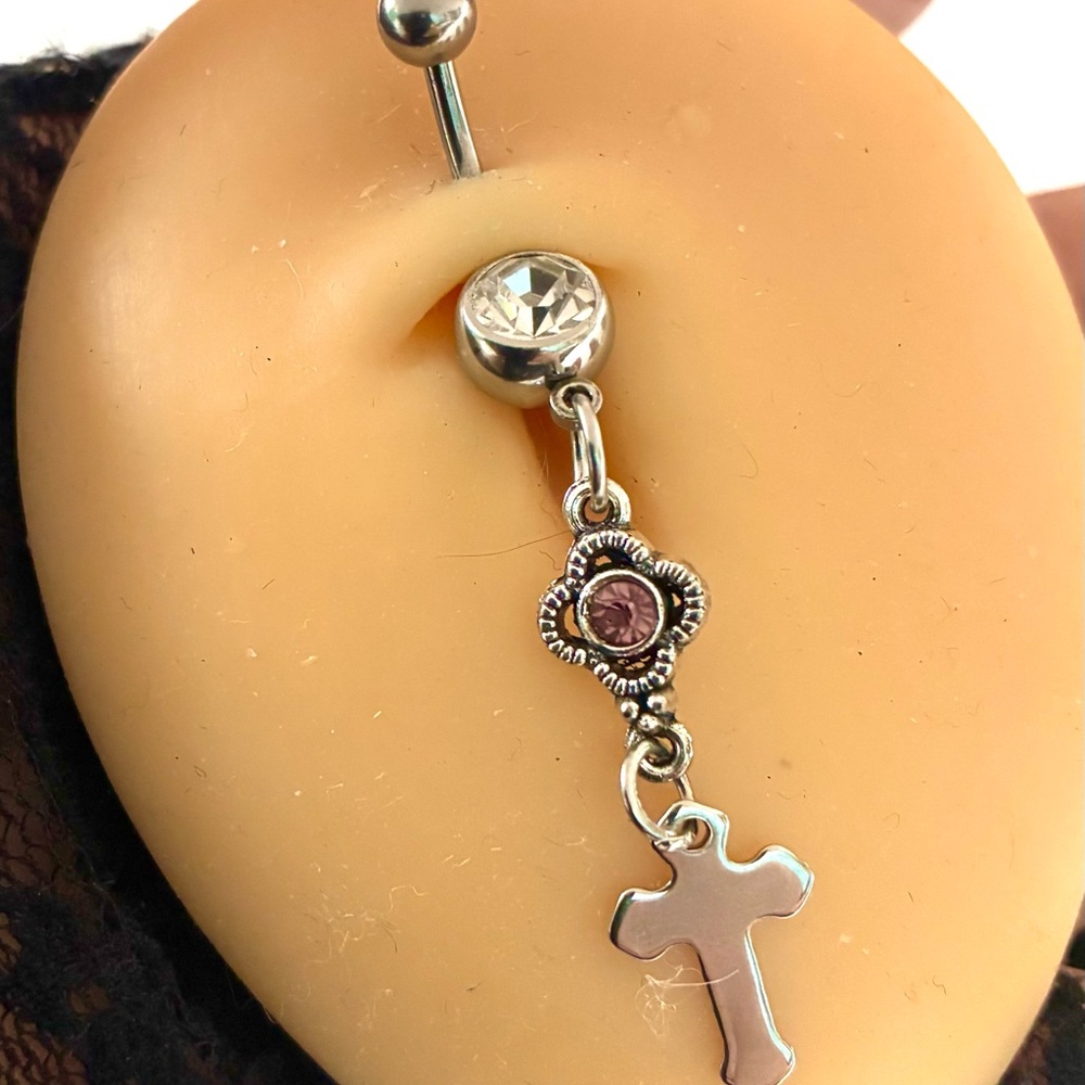 NAVEL BELLY RING cross dangle - Picture 4 of 7